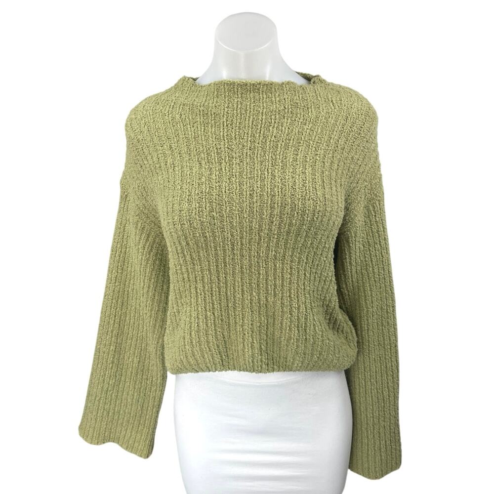 Lush Women's Green Ribbed Knit Long Sleeve Fleece Sherpa Sweater Top Size M